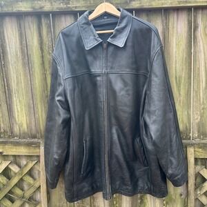 Mens Black Leather Jacket Full Zip Collar Big Tall 4XL Biker Grunge Streetcore